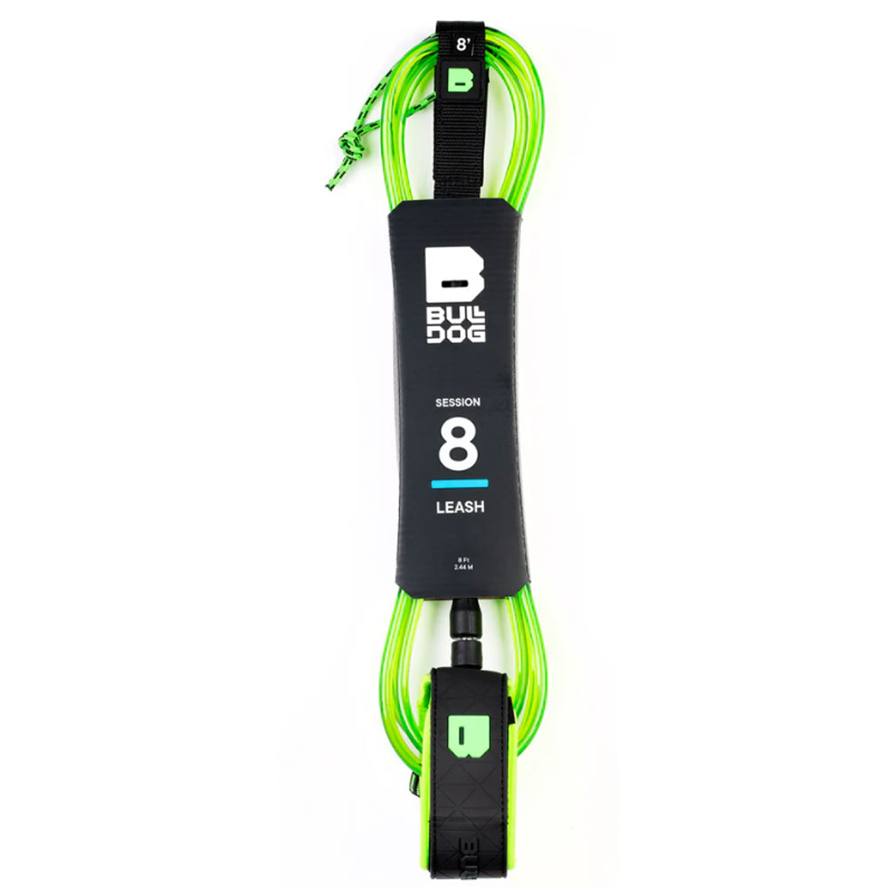 8ft Bulldog Session Surfboard Leash - Black & Lime