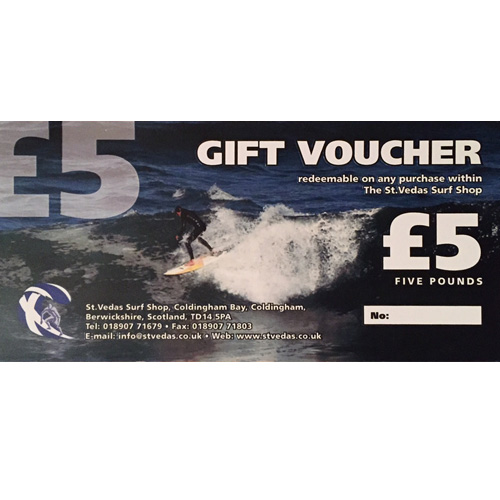 Five Pound Gift Voucher St Vedas Surf Shop